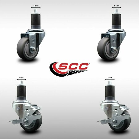 Service Caster 3'' SS Thermoplastic Rubber Wheel Swivel 1-5/8'' Expanding Stem Caster Set 2 Brakes, 4PK SCC-SSEX20S314-TPRB-2-TLB-2-158